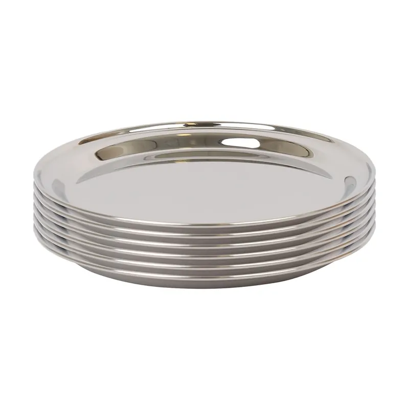 25.5cm Stainless Steel Serving Platter - Chrome Dinner Tray - Set of 6