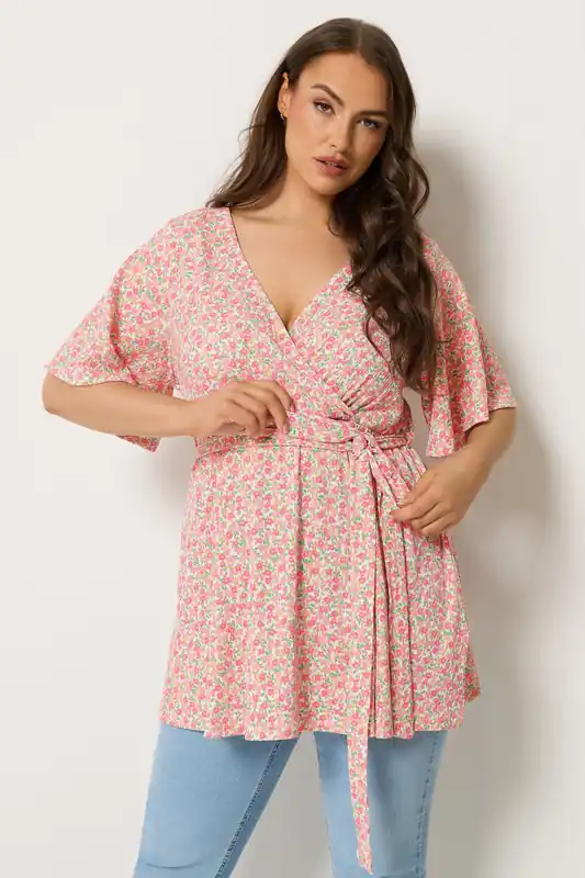 Floral Textured Wrap Top - Yours