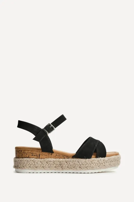 Sarelli Wide Fit Black Flatform Sandals - Linzi