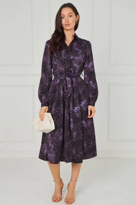 Purple Leopard Smudge Print Midi Shirt Dress - Love Sunshine
