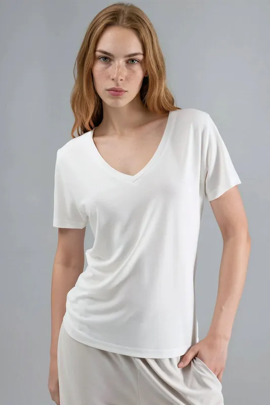 V-Neck Short Sleeve Modal Blouse