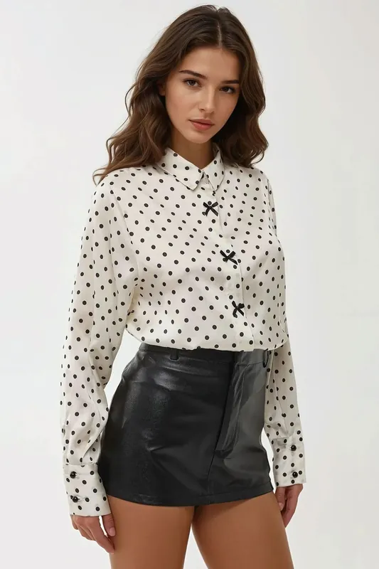 Satin Printed Shirt with Bow - Hiccup