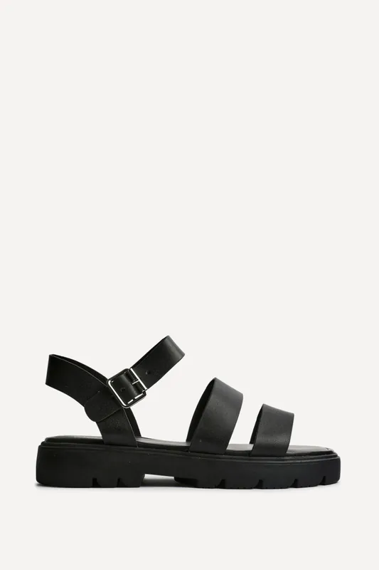 Tayla Wide Fit Black Gladiator Sandals - Linzi