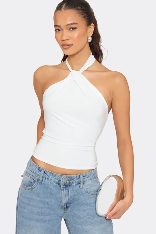 Sleeveless Halter Neck Twist Knot Top - EGO