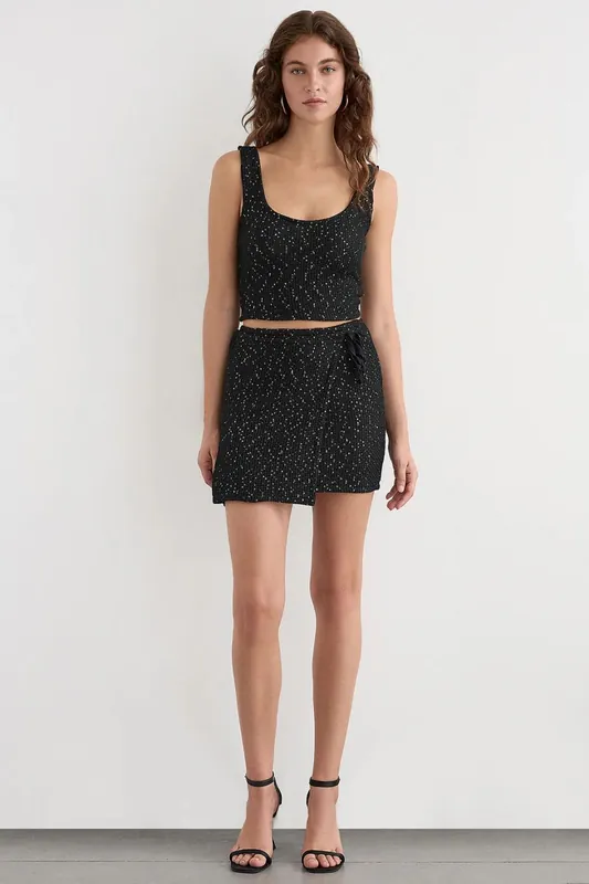 Sequin Knitted Wrap Skirt with Seamless Hem and Belt - Hiccup