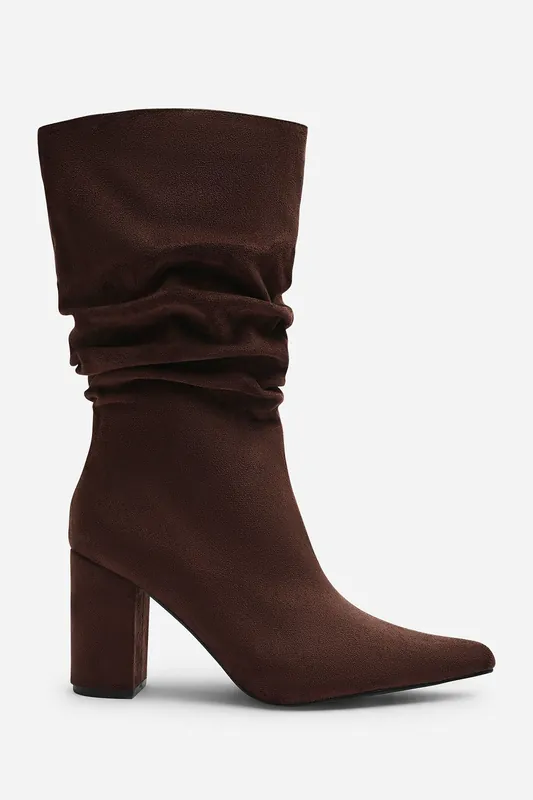 Lilyana Ruched Heeled Calf Boot - Where's That From