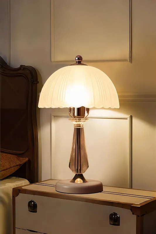 Crystal Table Lamp with Scalloped Lampshade - Living and Home