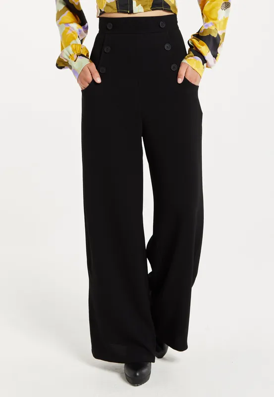 Black Wide Leg Trousers - Liquorish
