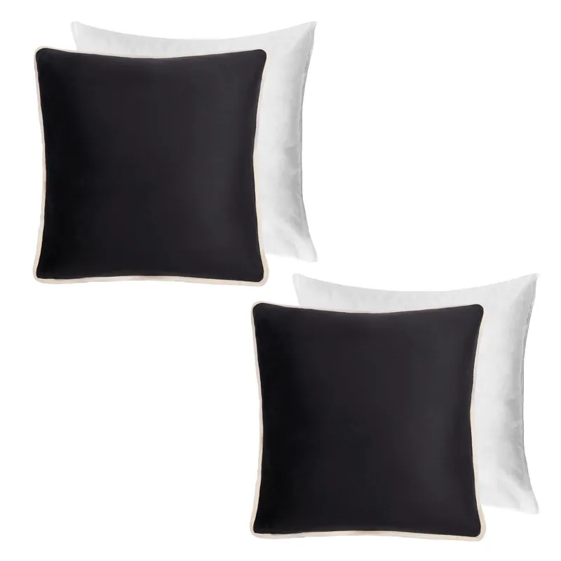 2 Pack Matte Velvet Piped Filled Cushion Covers Home Decor Set - OHS