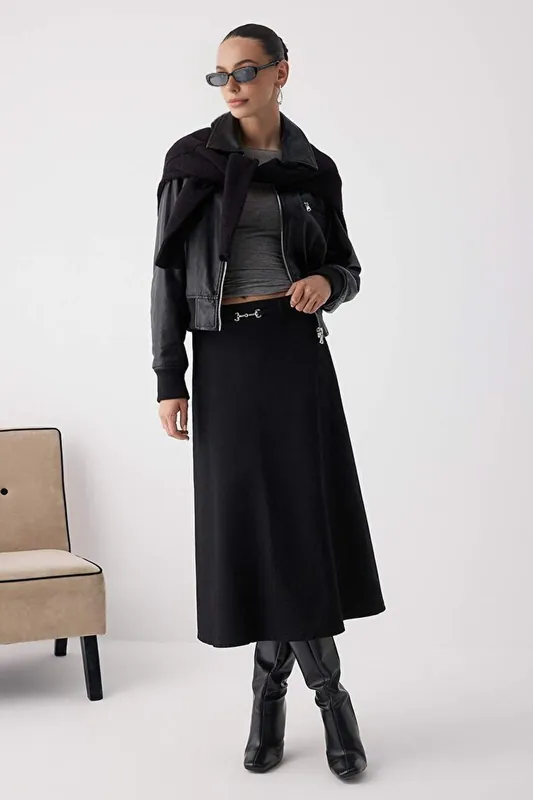 Belted A-Line Maxi Skirt
