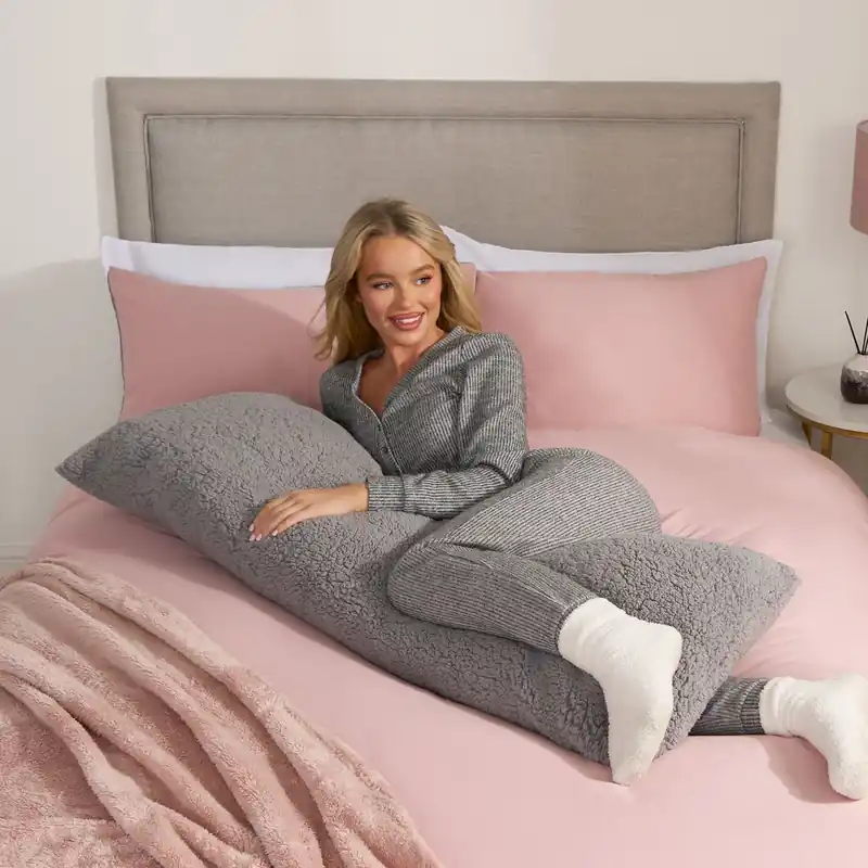 Long Bolster Pillow Teddy Fleece Body Neck Pregnancy Support Cushion - OHS