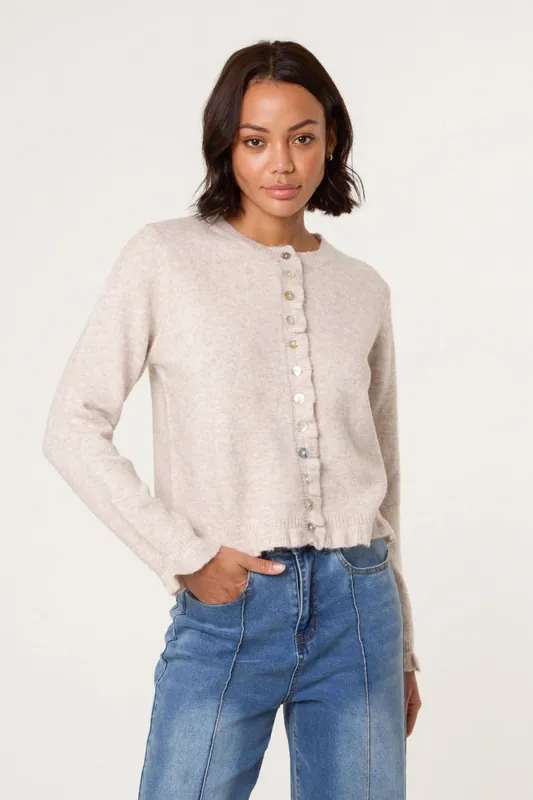 Stone Cardigan With Ruffle Trim - Blue Vanilla