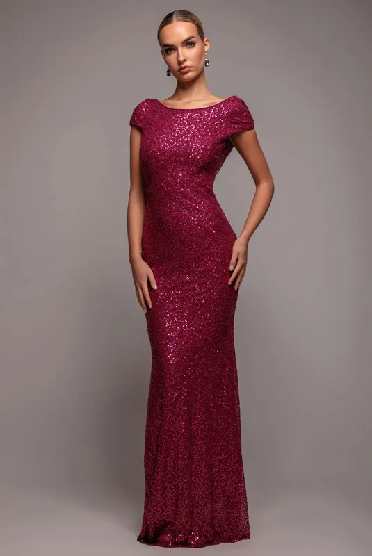 Cowl Back Sequin Maxi - Goddiva