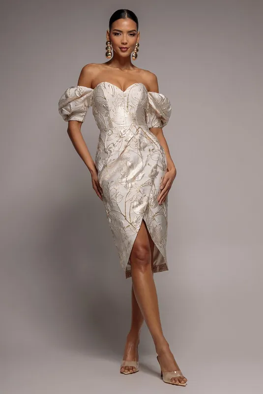 Puff Sleeve Sweetheart Midi Dress - Goddiva