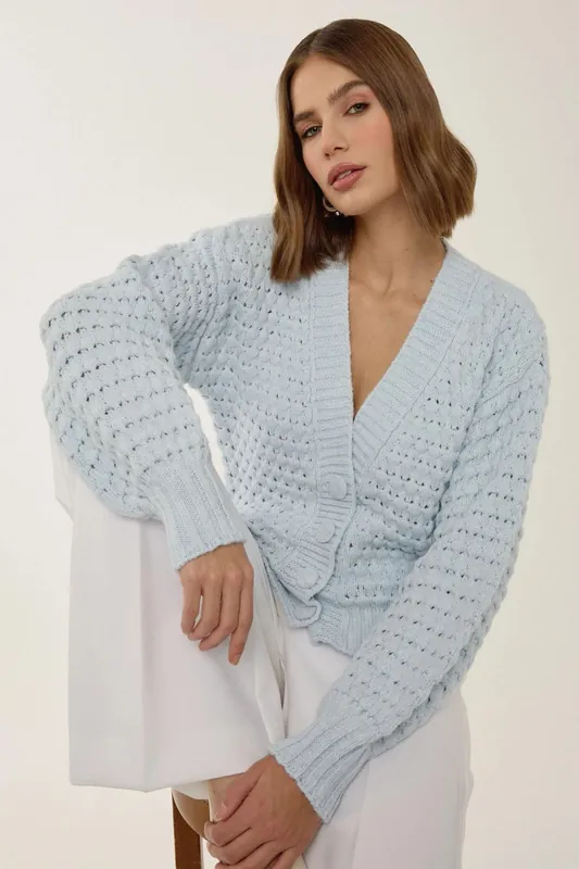 Textured Long Sleeve Relaxed Fit Cardigan - Hiccup