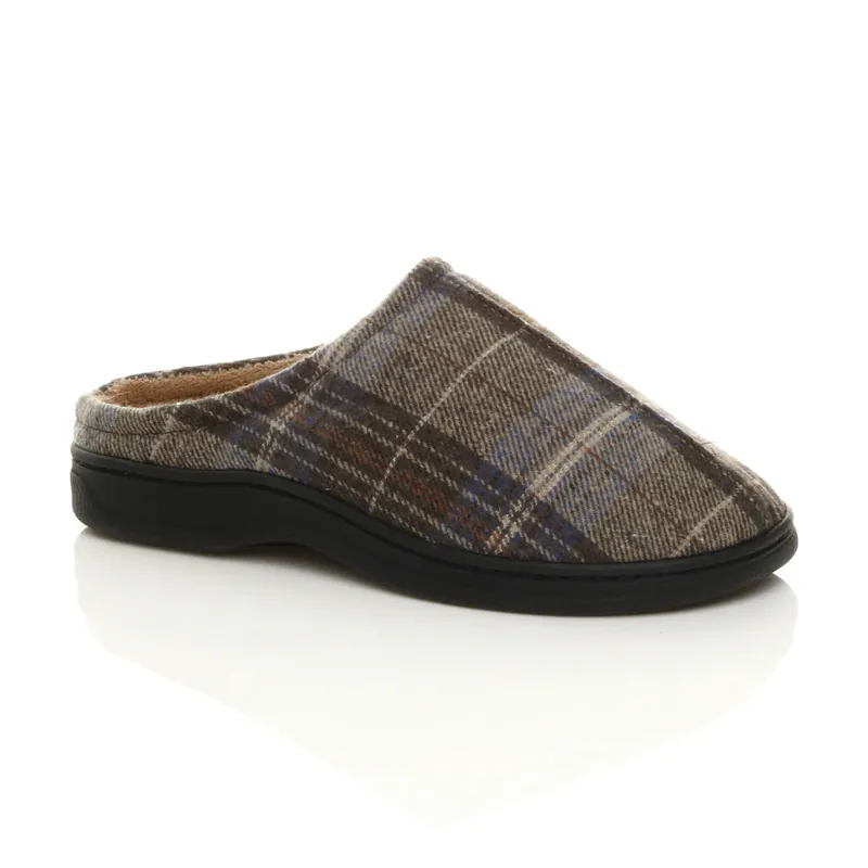 Flat Heel House Shoes Tartan Slippers - AJVANI