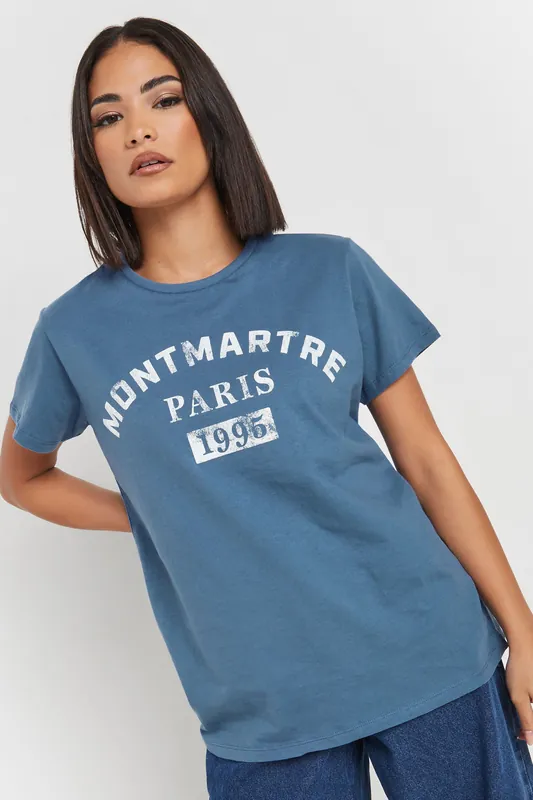 Petite Acid Wash Slogan T-Shirt