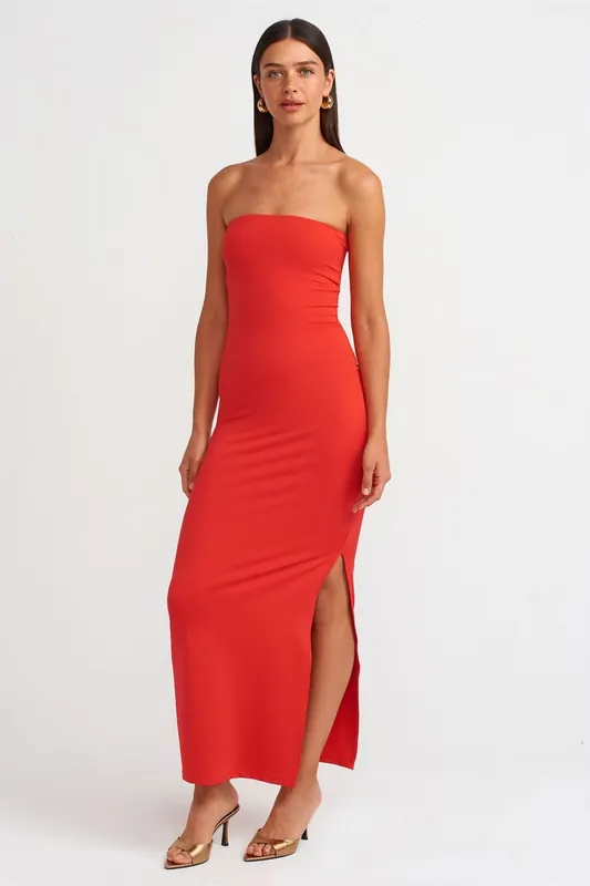 Strapless Bodycon Maxi Dress With Slit - Dilvin
