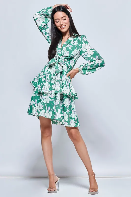 Casey Long Sleeve Tie Front Dress - Jolie Moi