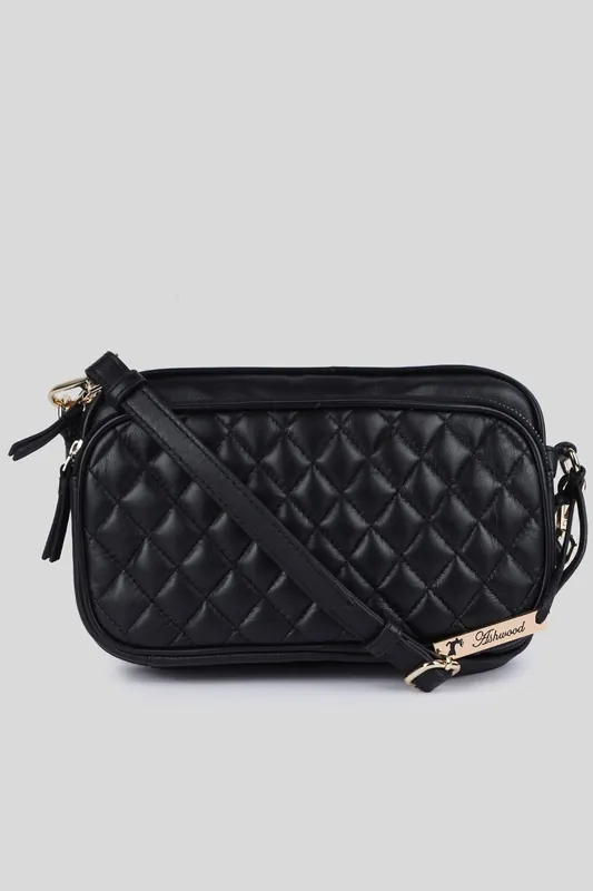 'Bellezza Romana' Real Leather Twin Zip Quilted Crossbody Bag - Ashwood Leather
