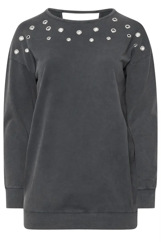 Acid Wash Eyelet Sweatshirt - Yours