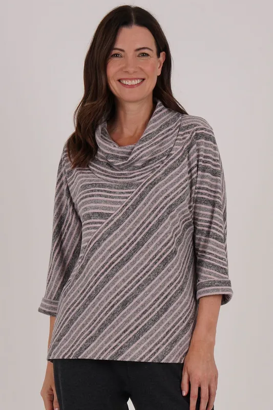 Stripe Panel Cut Cowl Neck Top - Tigi