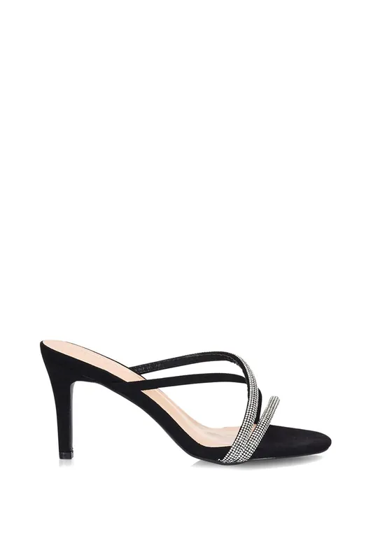 Teddie' Diamante Cross Over Strappy Sandal Stiletto High Mule Heels - XY London