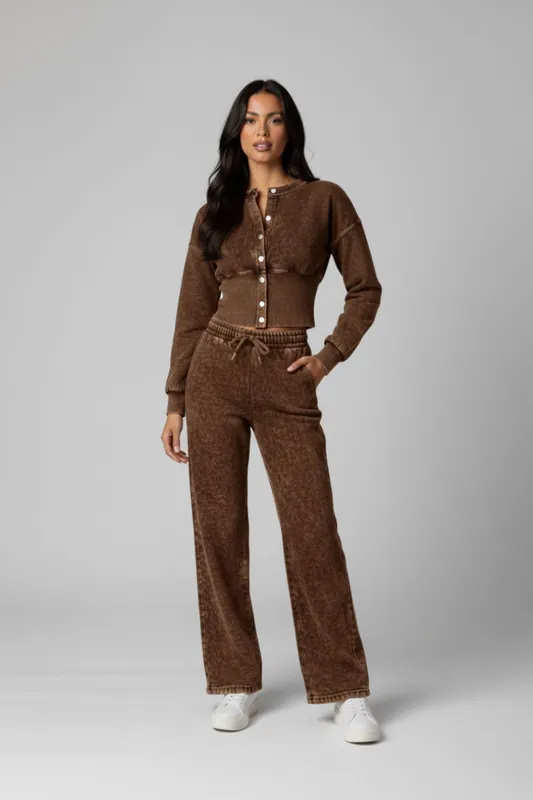 Acid Wash Button-Up - Relaxed Fit - Loungewear Set