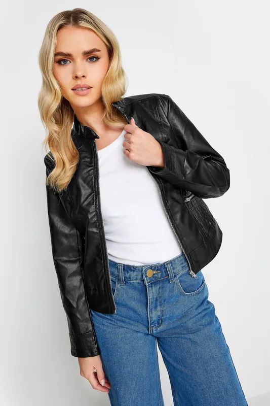 Petite Collarless Faux Leather Jacket - PixieGirl