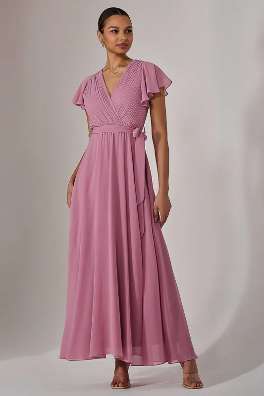 Chiffon Flutter Sleeve Maxi Dress - Jolie Moi