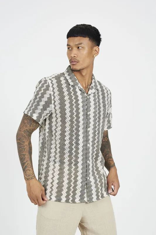 Zig Zag Stripe Short Sleeve Shirt - Brave Soul