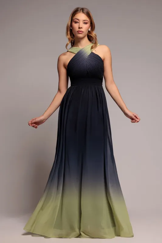 Ombre Cross Front Pleated Maxi Dress - Goddiva