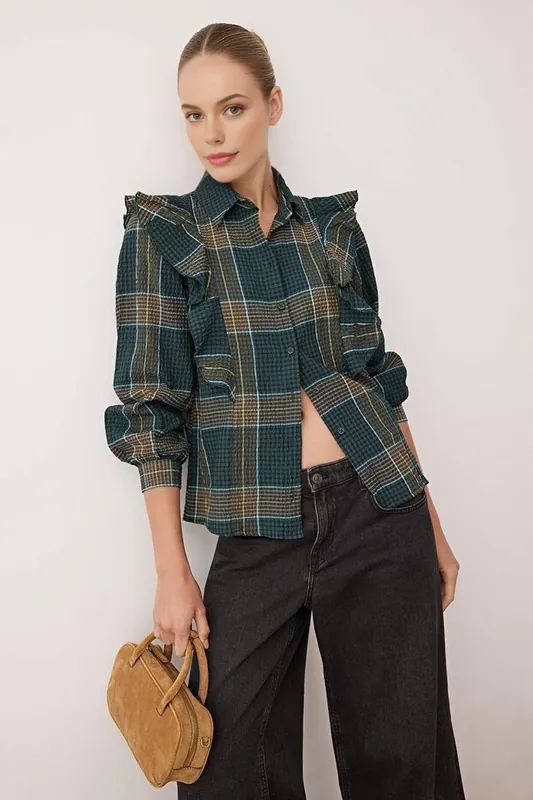 Textured Check Shirt with Ruffle Detail - WOVCOR