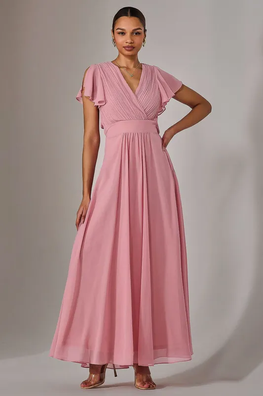 Chiffon Pleated Maxi Dress - Jolie Moi