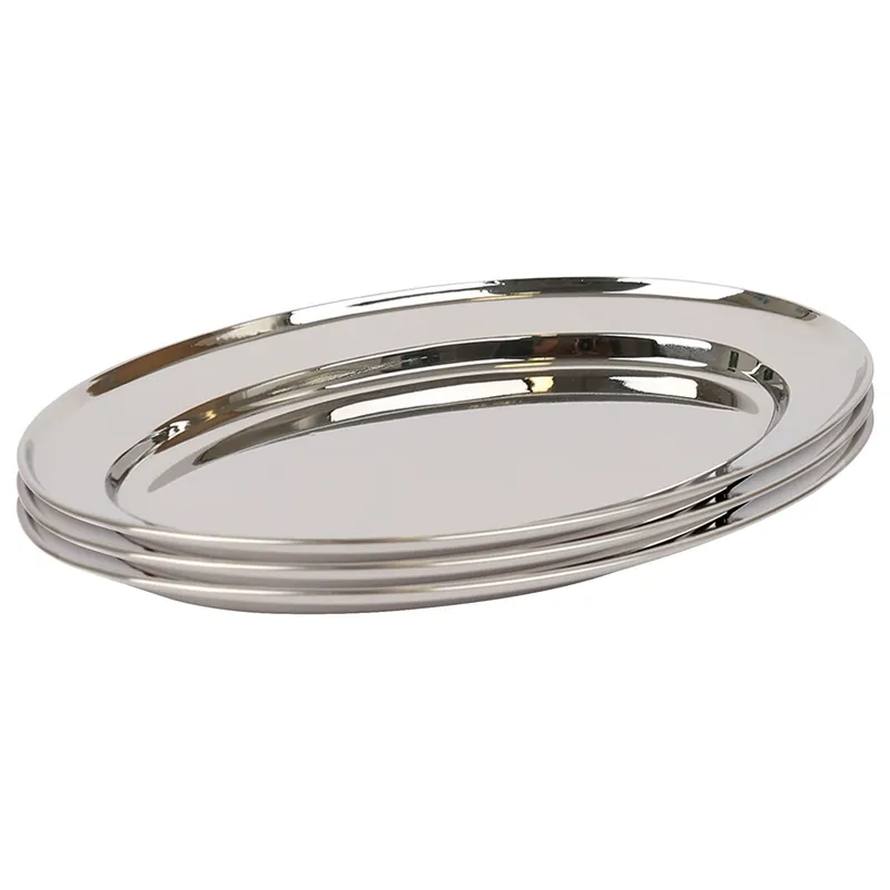 Oval Stainless Steel Serving Platters - 35cm x 24cm - Pack of 3