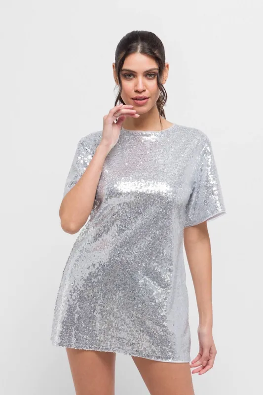 Kimber Tunic Sequin Silver Dress. Chic & Glamorous - Jaded Rose