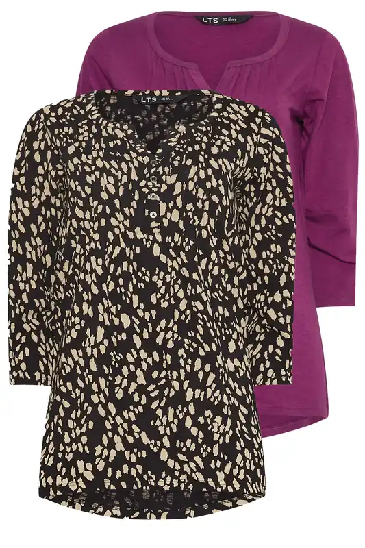 Tall 2 Pack Cotton Henley Tops - Long Tall Sally