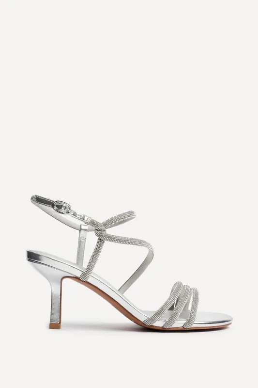 Charm Silver Strappy Diamante Heels - Linzi