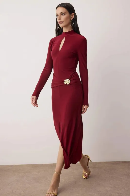 Accessory Detail Lined Knit Maxi Dress - WOVCOR