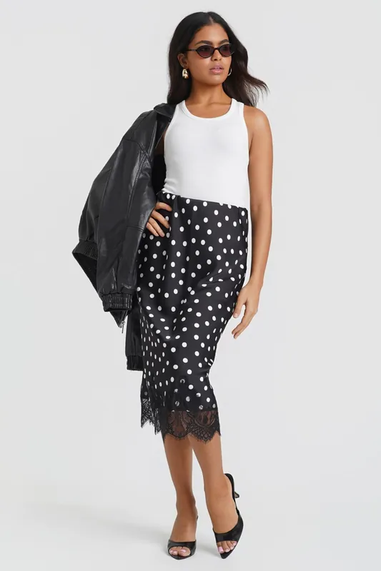 Black & White Polka Dot Lace Mix Skirt - Needs No Label
