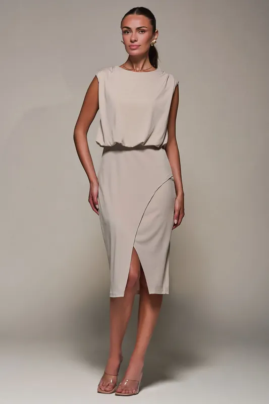 Draped Wrap Bodycon Midi Dress - Jolie Moi