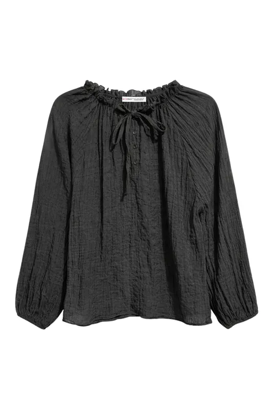 Crew Neck Tie Detail Blouse - MixRay