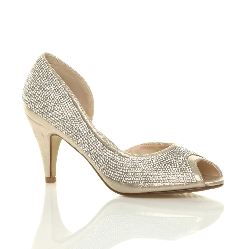 High Heel Diamante D'Orsay Peep Toe Court Shoes - AJVANI