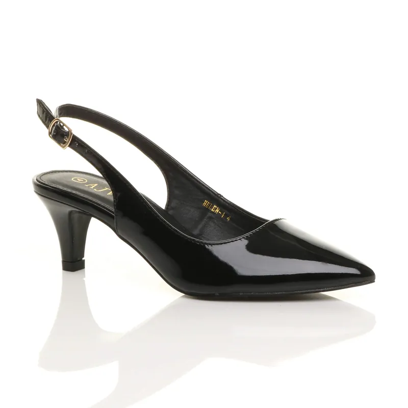 Mid Heel Slingback Pointed Toe Court Shoes - AJVANI