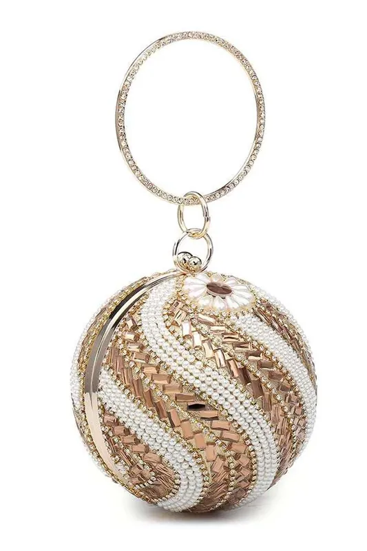 Ball Shape Spiral Crystals Pattern Clutch Bag - Kitise
