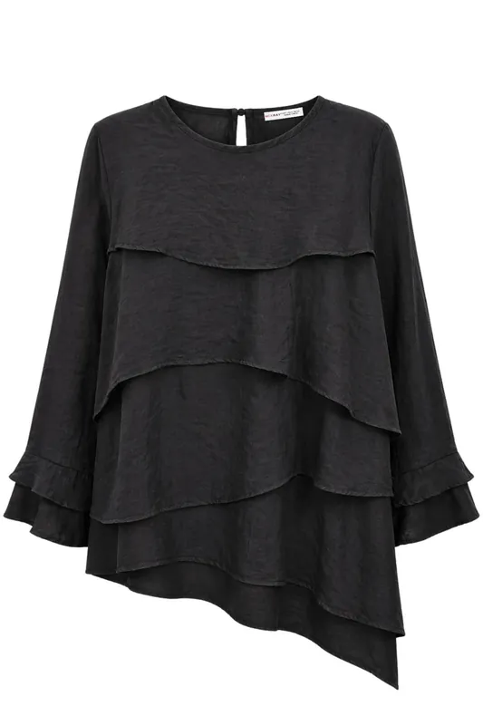 Frilly Long Sleeve Crew Neck Blouse - MixRay