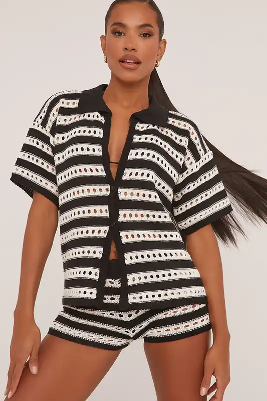 Short Sleeve Striped Knit Shirt - EGO