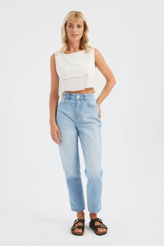 Round Neck Muslin Crop Top with a Tie Side - Hiccup