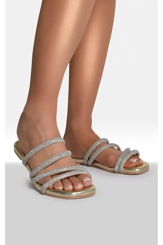 Reya Embellished Asymmetrical Strap Flat Sandals - IKRUSH