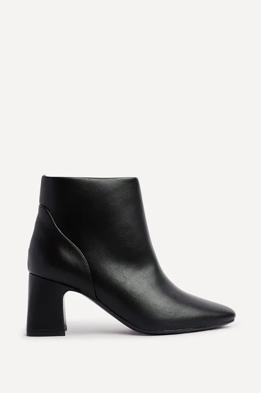 Cove Black Faux Leather Soft Square Toe Block Heel Ankle Boot - Linzi